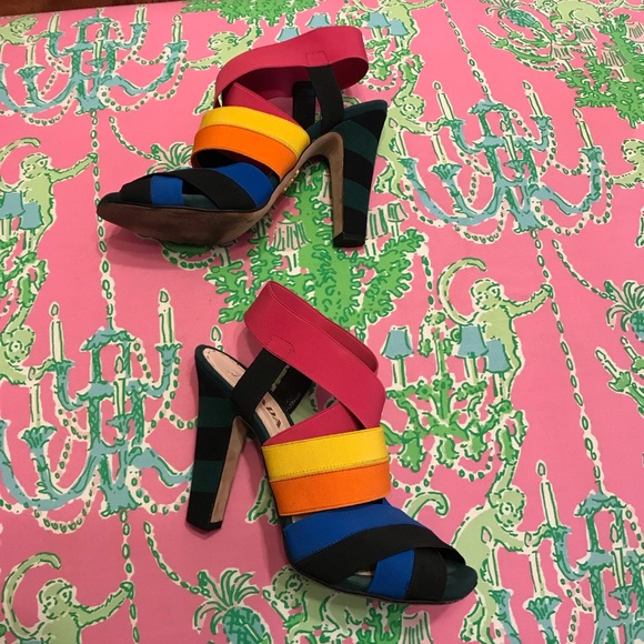 Prada rainbow multicolor elastic heels size 37.5 - Picture 2 of 6